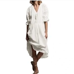 Zara The Mariah white boho long sleeves eyelet cotton embroidered maxi dress NWT
